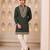 Dark olive green silk blend heavy thread & sequins embroidered kurta with off white straight pant