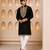 Black silk blend heavy thread & sequins embroidered kurta with off white straight pant