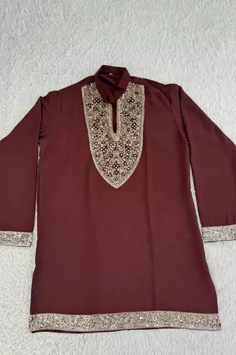 Burgundy silk blend heavy thread & sequins embroidered kurta