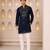 Navy blue silk blend heavy thread zari & sequins embroidered kurta