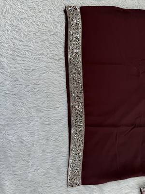 Burgundy silk blend heavy thread & sequins embroidered kurta 4