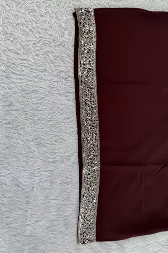 Burgundy silk blend heavy thread & sequins embroidered kurta