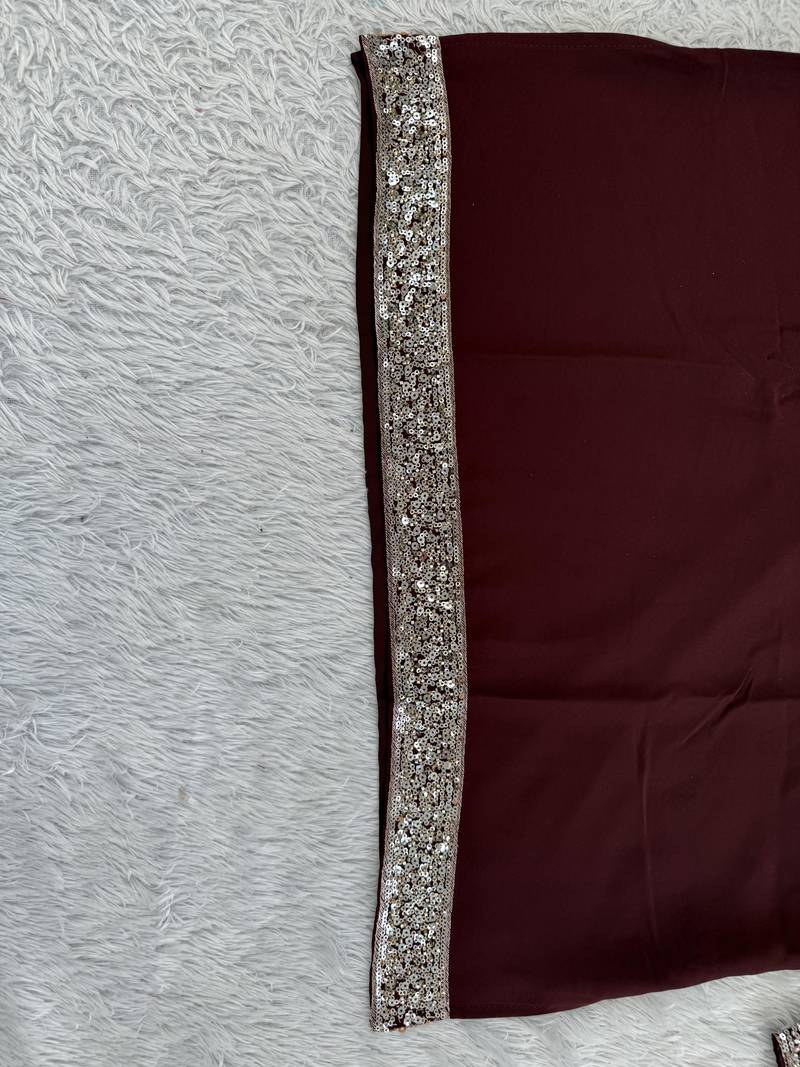 Burgundy silk blend heavy thread & sequins embroidered kurta