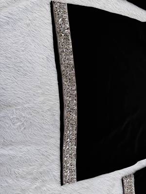 Black silk blend heavy thread & sequins embroidered kurta with off white straight pant 4