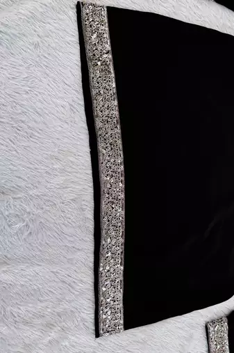 Black silk blend heavy thread & sequins embroidered kurta with off white straight pant