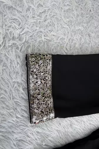 Black silk blend heavy thread & sequins embroidered kurta with off white straight pant