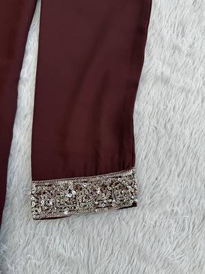 Burgundy silk blend heavy thread & sequins embroidered kurta 5