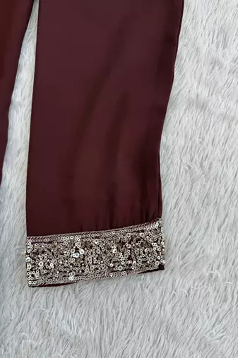 Burgundy silk blend heavy thread & sequins embroidered kurta