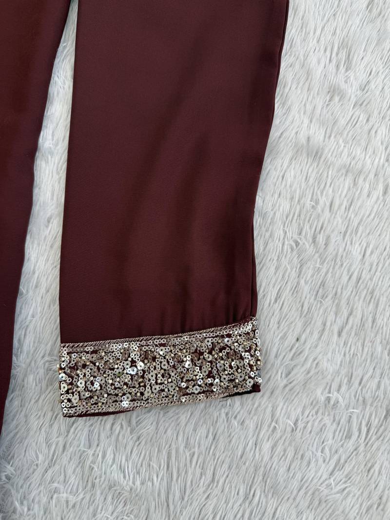 Burgundy silk blend heavy thread & sequins embroidered kurta