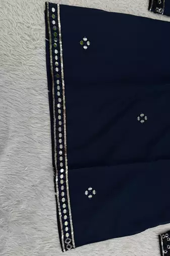 Navy blue silk blend heavy thread zari & sequins embroidered kurta