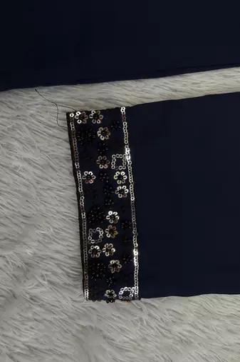 Navy blue silk blend heavy thread zari & sequins embroidered kurta