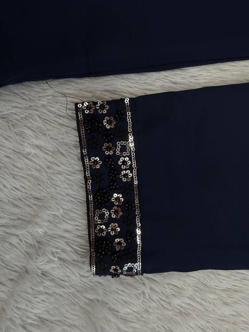 Navy blue silk blend heavy thread zari & sequins embroidered kurta