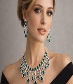 emerald green cz bridal necklace earrings set  silver wedding jewellery