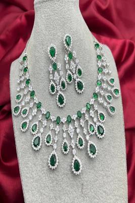 emerald green cz bridal necklace earrings set  silver wedding jewellery 2