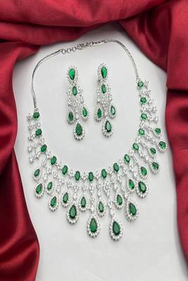 emerald green cz bridal necklace earrings set  silver wedding jewellery 3