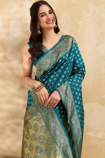 Morpeach Jacquard Silk Woven Rich Pallu Saree With Unstitch Blouse Piece