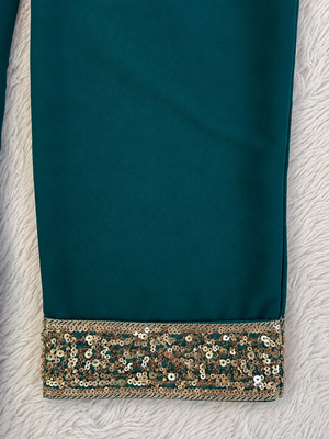Emerald green designer men’s kurta with heavy sequin & stone embroidery mid thigh short kurta party wear ethnic outfit 4