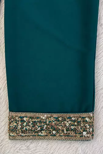 Emerald green designer men’s kurta with heavy sequin & stone embroidery mid thigh short kurta party wear ethnic outfit