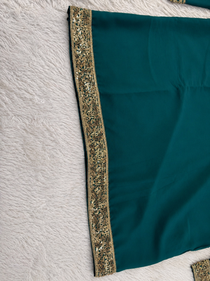Emerald green designer men’s kurta with heavy sequin & stone embroidery mid thigh short kurta party wear ethnic outfit 5