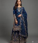 Royal blue Fandy SAtin embroidered sharara suit set