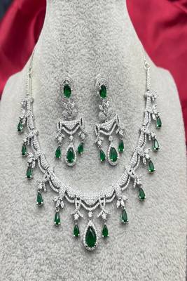 emerald bridal necklace earrings set, silver cz teardrop jewellery 3