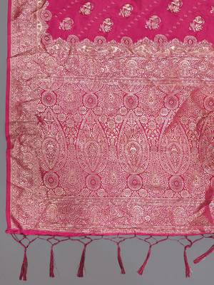 Pink Jacquard silk blend Rich Woven Zari Border Traditional Saree With Unstitched Blouse Piece 6