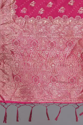 Pink Jacquard silk blend Rich Woven Zari Border Traditional Saree With Unstitched Blouse Piece