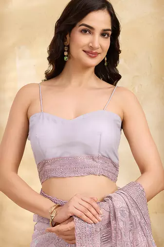 Trendmalls Rose Pink Festive Net Embroidery Sequins Work Saree 