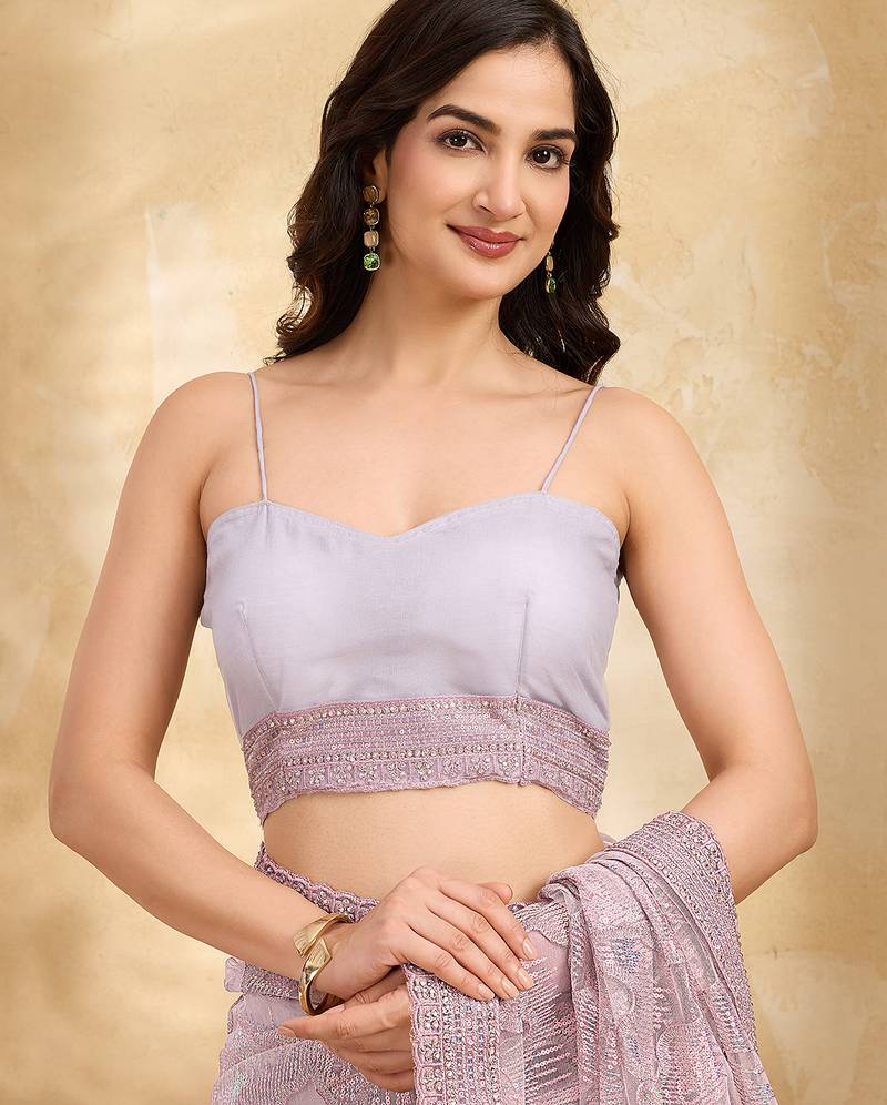 Trendmalls Rose Pink Festive Net Embroidery Sequins Work Saree 