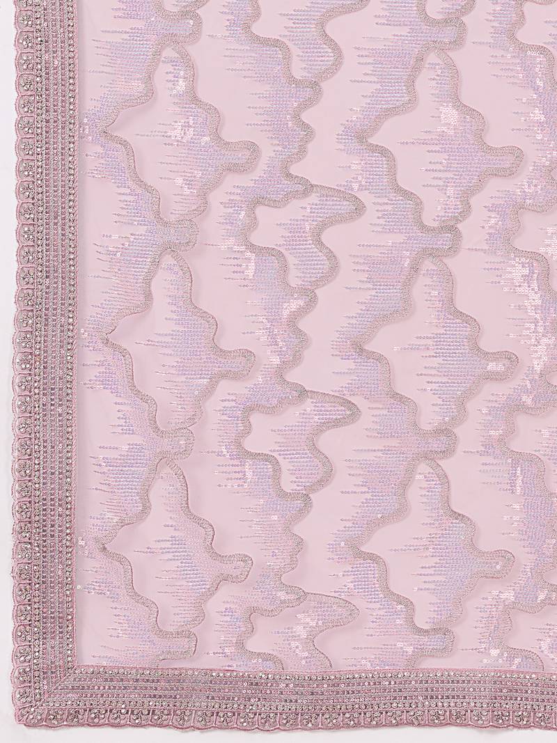 Trendmalls Rose Pink Festive Net Embroidery Sequins Work Saree 
