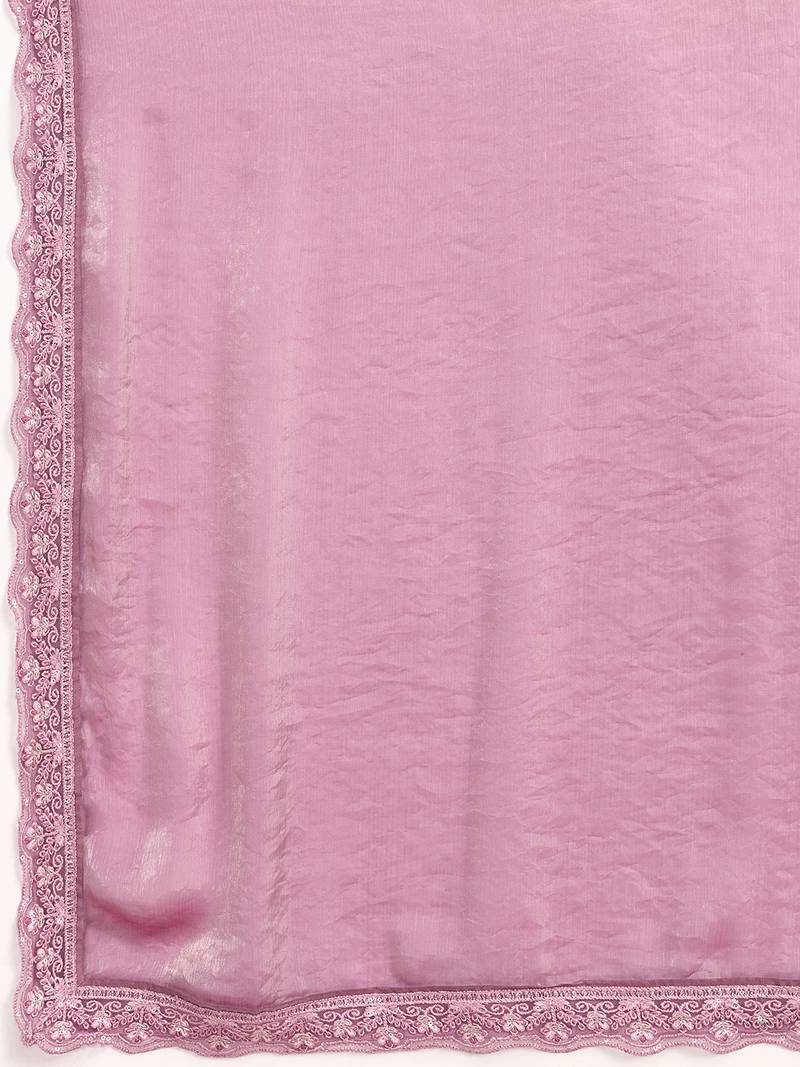 LightPink Tussar Silk Embroidery With Sequence Work Saree with Unstitched Blouse
