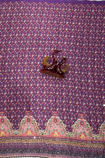 Purple Color Beautiful katdana type sequins and real mirror and diamond work with beautiful lace border Silk Blend Saree
