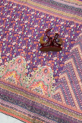 Purple Color Beautiful katdana type sequins and real mirror and diamond work with beautiful lace border Silk Blend Saree