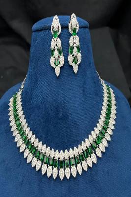 emerald green cz choker necklace set sterling silver bridal jewellery 2