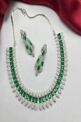 emerald green cz choker necklace set sterling silver bridal jewellery 3