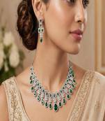 emerald green cz bridal jewellery set  silver tone wedding necklace