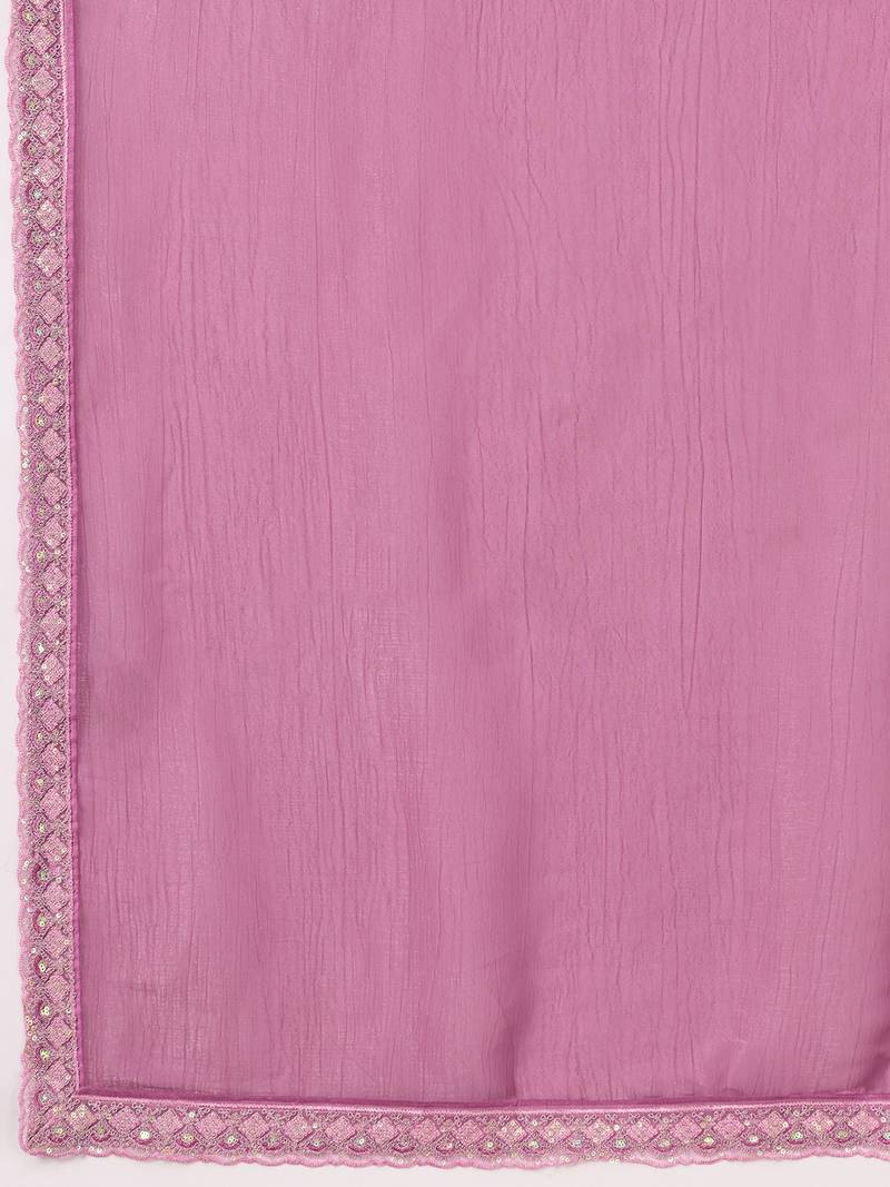 Pink Tussar Silk Embroidery Work Saree with Unstitch Blouse Piece