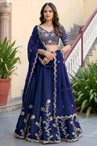 Sparkling Blue Sequins Silk blend Event Wear Lehenga Choli With Dupatta
