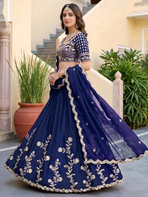 Sparkling Blue Sequins Silk blend Event Wear Lehenga Choli With Dupatta 2