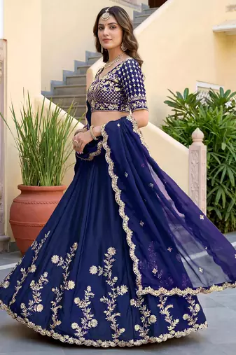 Sparkling Blue Sequins Silk blend Event Wear Lehenga Choli With Dupatta