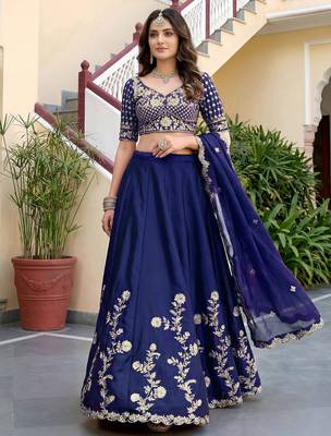 Sparkling Blue Sequins Silk blend Event Wear Lehenga Choli With Dupatta 3
