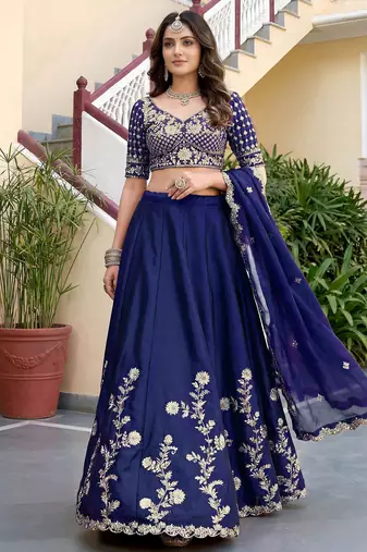 Sparkling Blue Sequins Silk blend Event Wear Lehenga Choli With Dupatta