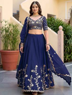 Sparkling Blue Sequins Silk blend Event Wear Lehenga Choli With Dupatta 4