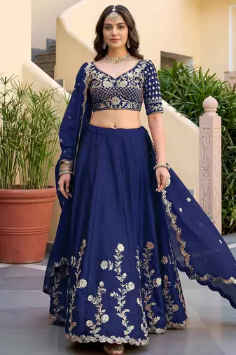 Sparkling Blue Sequins Silk blend Event Wear Lehenga Choli With Dupatta