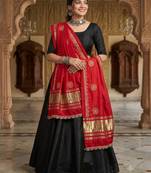 Red mirror work rayon embroidered dupatta