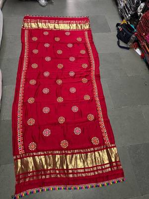 Red mirror work rayon embroidered dupatta 2