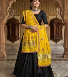 Yellow mirror work rayon embroidered dupatta