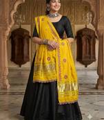 Yellow mirror work rayon embroidered dupatta