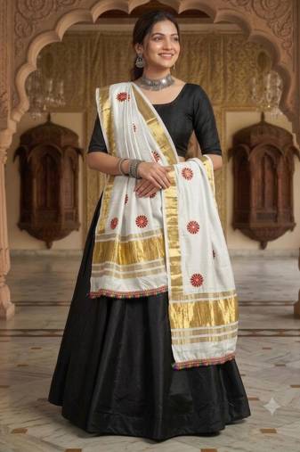 White mirror work rayon embroidered dupatta