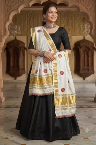 White mirror work rayon embroidered dupatta